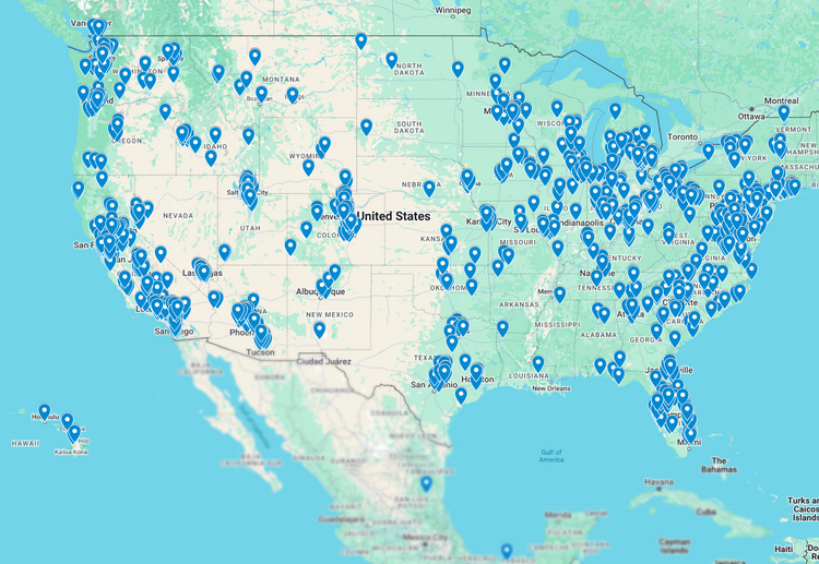 SmartSlydr users across the United States highlighted on a map.