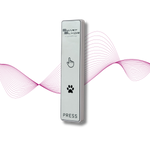 The SmartSlydr DuoButton Remote, a versatile control for automatic sliding doors, featuring large buttons for easy use by humans or pets.