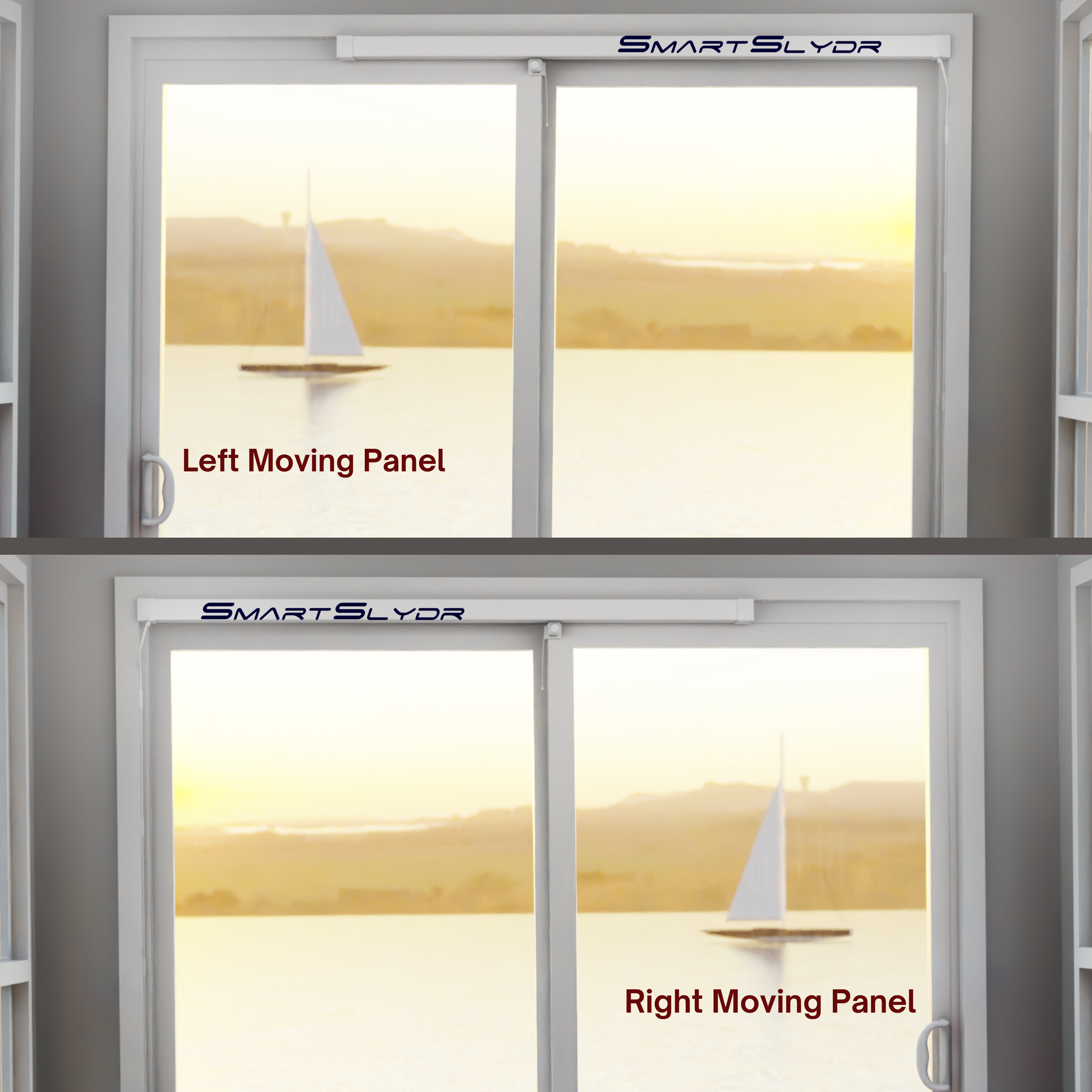 SmartSlydr ordering guide: Image showing how to determine if your sliding door needs a Left or Right moving panel unit.