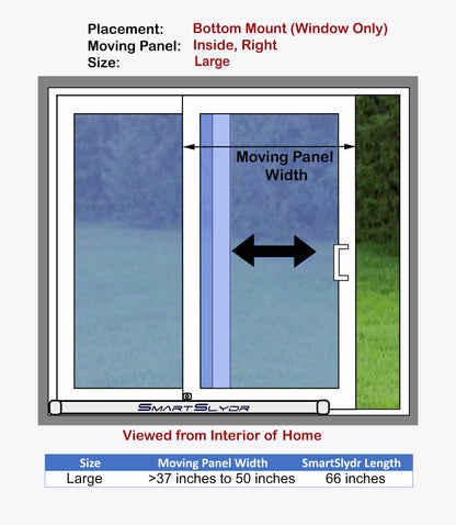 SmartSlydr Bottom-mount automatic door opener – Large size, right-moving configuration. Ideal for sliding window with right-side movement.