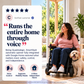 5-star SmartSlydr review: "Runs the entire home through voice." Wheelchair user with her dog by an automatic sliding patio door controlled by Google Home